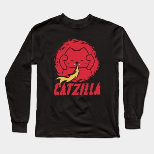 Lucky cat Catzilla Parody black outline Illustration Long Sleeve T-Shirt